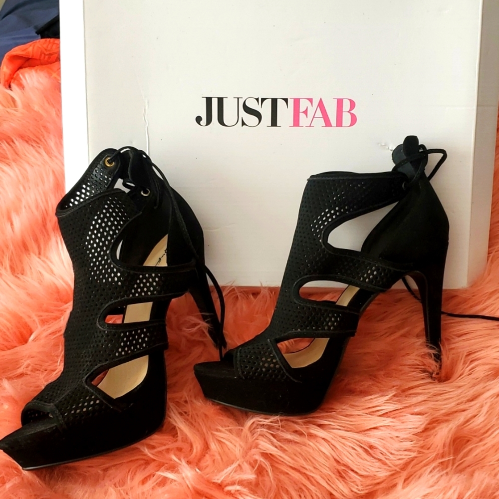 JustFab Sebianah Black Faux Suede Dress Sandal